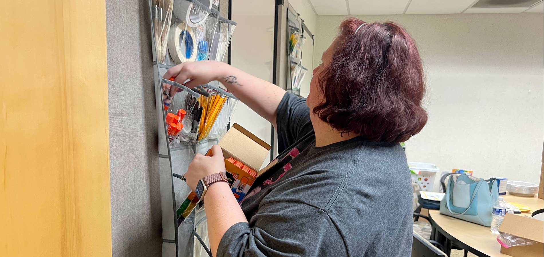 Our Academy necessitates a substantial amount of materials for students to engage in creative learning. Rotary Area Governor Rosaria Stoops graciously served as a materials assistant in the school's materials room.